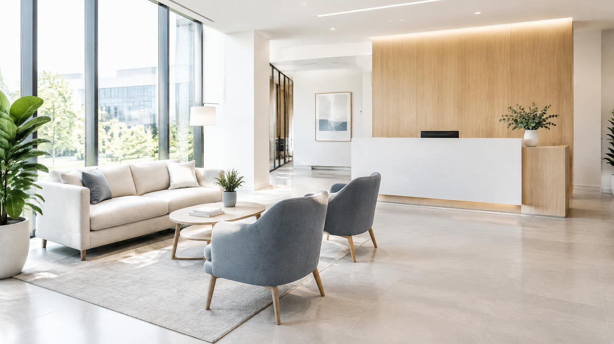 Modern bright office reception area